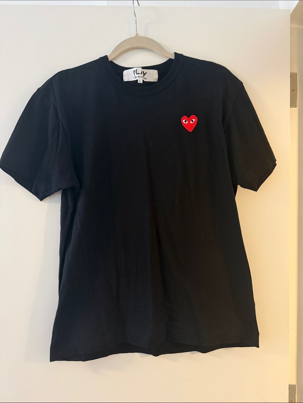 Comme des Garcons PLAY Black Short Sleeve Tee with Red Heart Logo